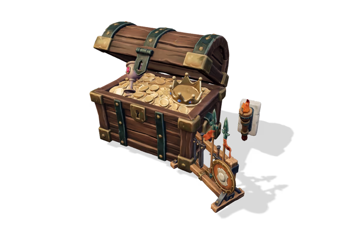 Dungeon crew composition: Treasure chest, Weapon rack, Wall torch