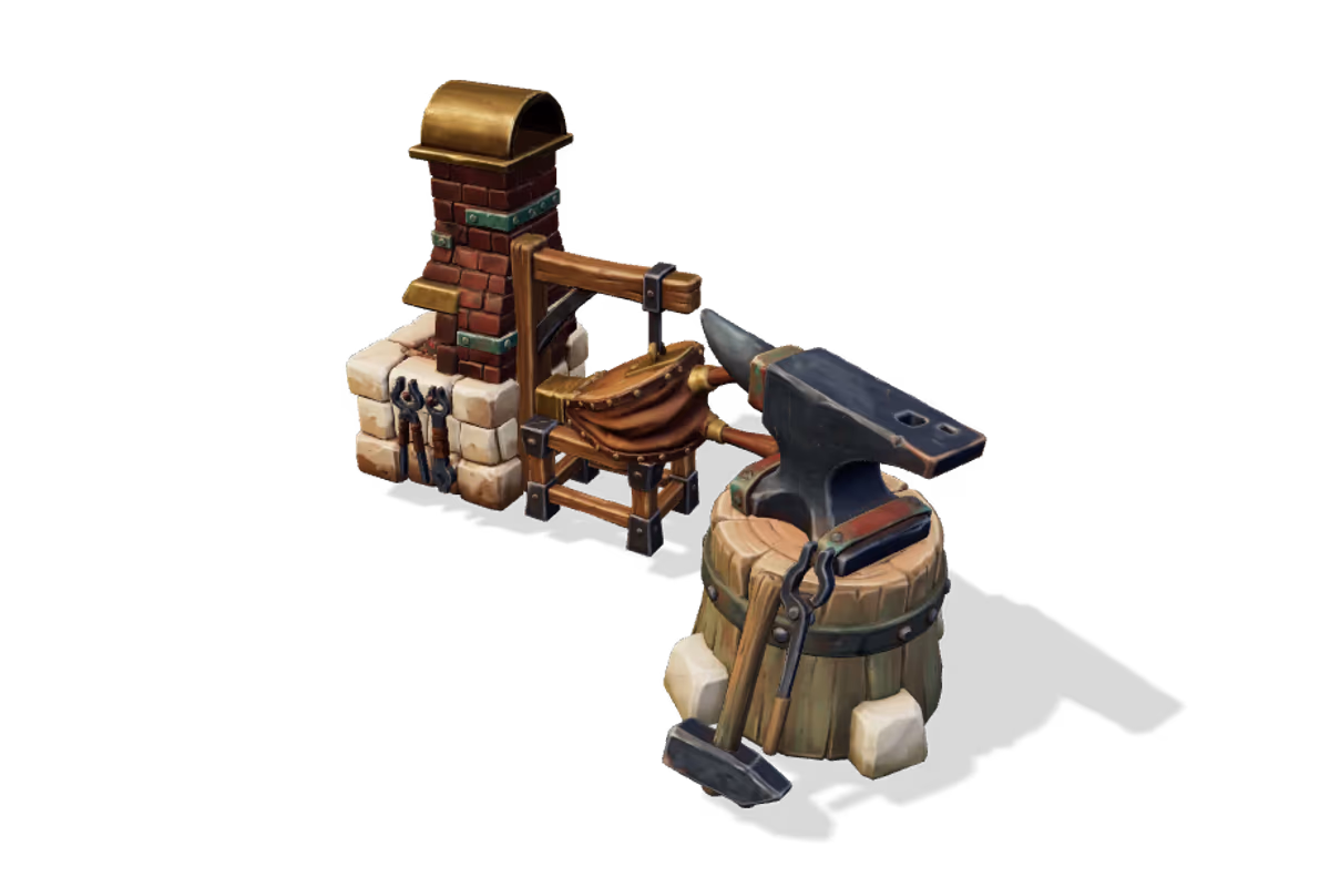 Workshop composition: Forge hearth, Anvil